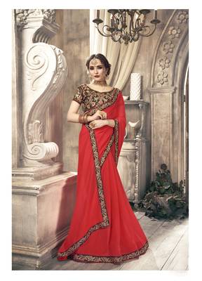 Redl plain georgette saree with blouse 1