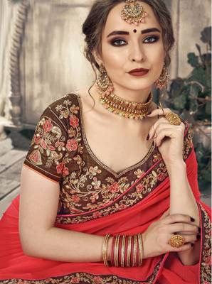 Redl plain georgette saree with blouse 2