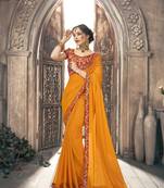 Yellow plain georgette saree with blouse