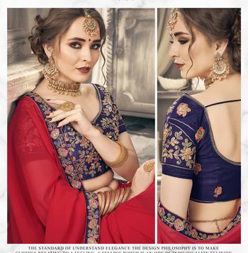 Red plain georgette saree with blouse 2