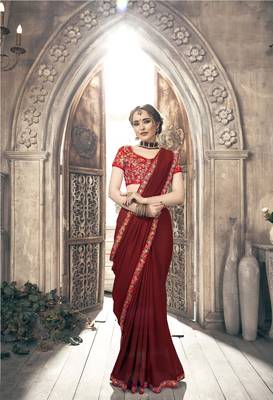 Maroon plain georgette saree with blouse 1