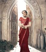 Maroon plain georgette saree with blouse