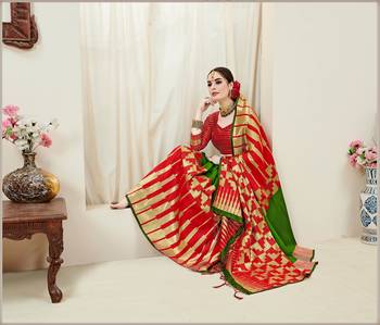 Green printed kanchipuram silk saree with blouse 2