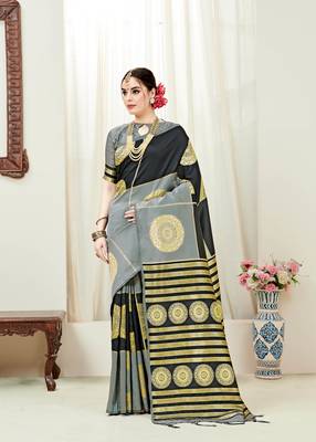 Multicolor printed kanchipuram silk saree with blouse 1
