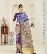 Multicolor printed kanchipuram silk saree with blouse