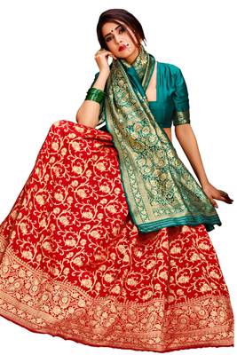 Red Embroidered Cotton Poly Saree With Blouse 5