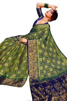 Green Embroidered Nylon Saree With Blouse 5