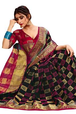 Black Embroidered Art Silk Saree With Blouse 4
