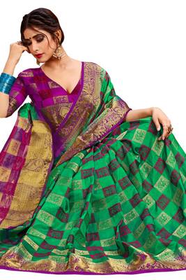 Green Embroidered Art Silk Saree With Blouse 4