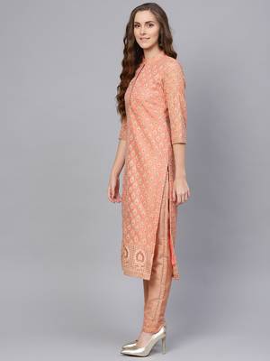 Peach Banarasi Cotton Woven Unstitched Dress Material 2