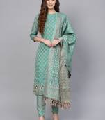 Green Banarasi Cotton Woven Unstiched Dress Material
