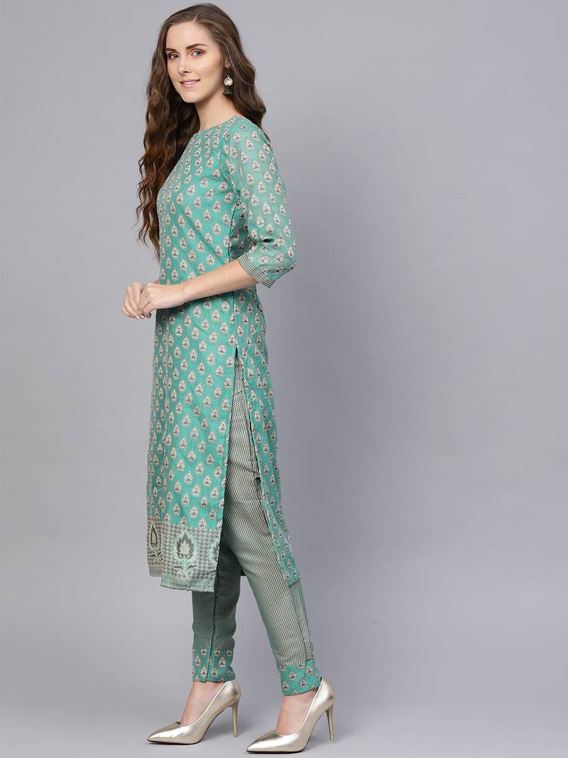 Green Banarasi Cotton Woven Unstiched Dress Material
