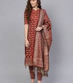 Maroon Banarasi Cotton Woven Design Unstitched Dress Material