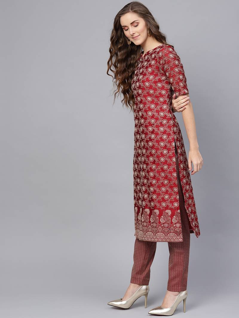 Maroon Banarasi Cotton Woven Design Unstitched Dress Material