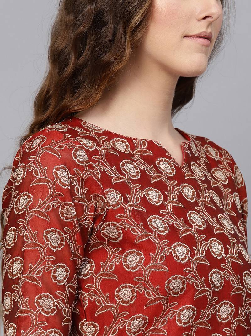 Maroon Banarasi Cotton Woven Design Unstitched Dress Material