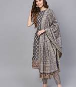 Grey Banarasi Cotton Woven Design Unstitched Dress Material