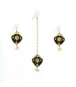 Gold Plated Kundan Maang Tikka With Earrings For Women & Girls