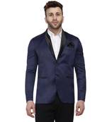 Blue Plain Satin Blazer For Men