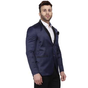 Blue Plain Satin Blazer For Men 3