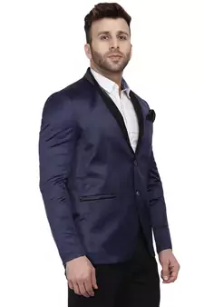 Blue Plain Satin Blazer For Men