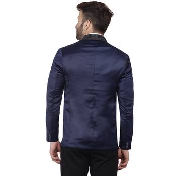 Blue Plain Satin Blazer For Men 4