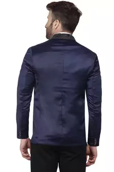 Blue Plain Satin Blazer For Men
