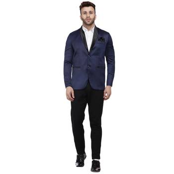 Blue Plain Satin Blazer For Men 5