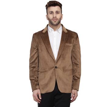 Brown Plain Velvet Blazer For Men 1