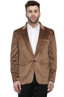 Brown Plain Velvet Blazer For Men