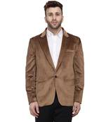 Brown Plain Velvet Blazer For Men