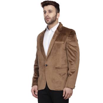 Brown Plain Velvet Blazer For Men 2