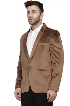 Brown Plain Velvet Blazer For Men
