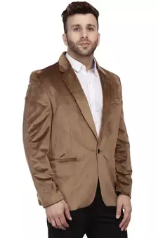Brown Plain Velvet Blazer For Men