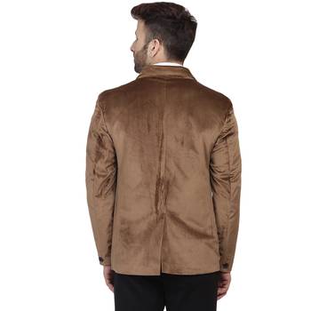 Brown Plain Velvet Blazer For Men 4