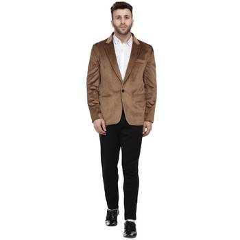 Brown Plain Velvet Blazer For Men 5