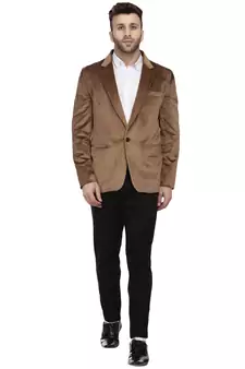Brown Plain Velvet Blazer For Men