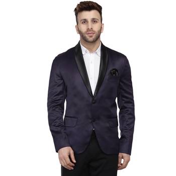 blue plain satin blazer for men 1