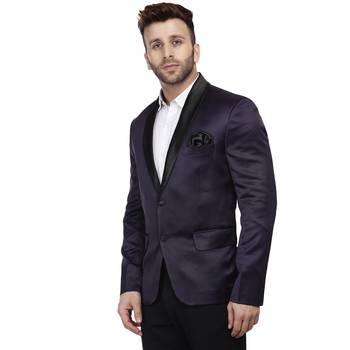 blue plain satin blazer for men 2