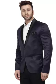 blue plain satin blazer for men