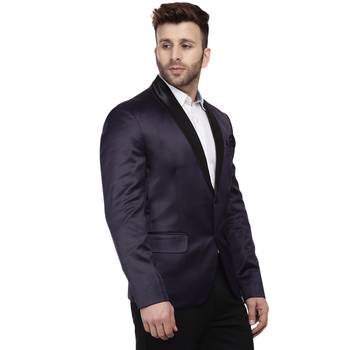 blue plain satin blazer for men 3