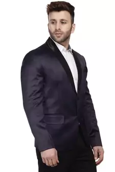 blue plain satin blazer for men