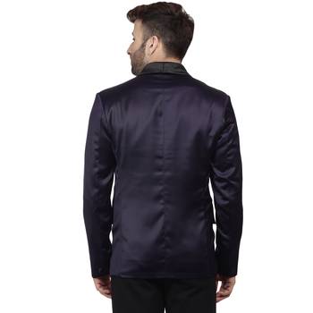 blue plain satin blazer for men 4