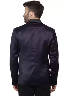 blue plain satin blazer for men