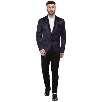 blue plain satin blazer for men 5