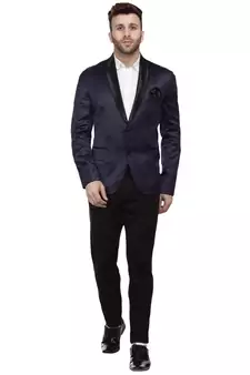 blue plain satin blazer for men