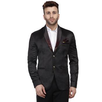 Black Plain Satin Blazer For Men 1