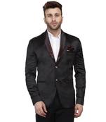 Black Plain Satin Blazer For Men