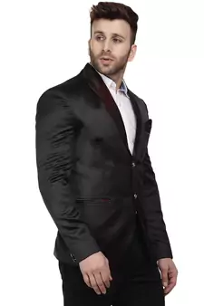 Black Plain Satin Blazer For Men