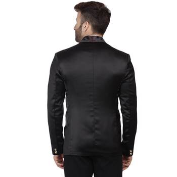 Black Plain Satin Blazer For Men 4