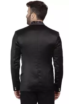 Black Plain Satin Blazer For Men